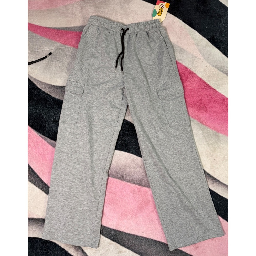 LessonZoo Kids Gray Cargo Sweatpants Wide Leg Drawstring Joggers Size 13-14Y NWT